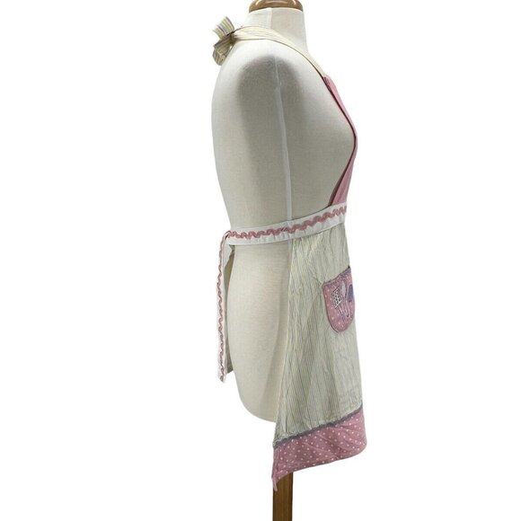 Adult / Teen Apron Easter Eggcellent Cook Pink White Stripe EUC - Picture 3 of 14